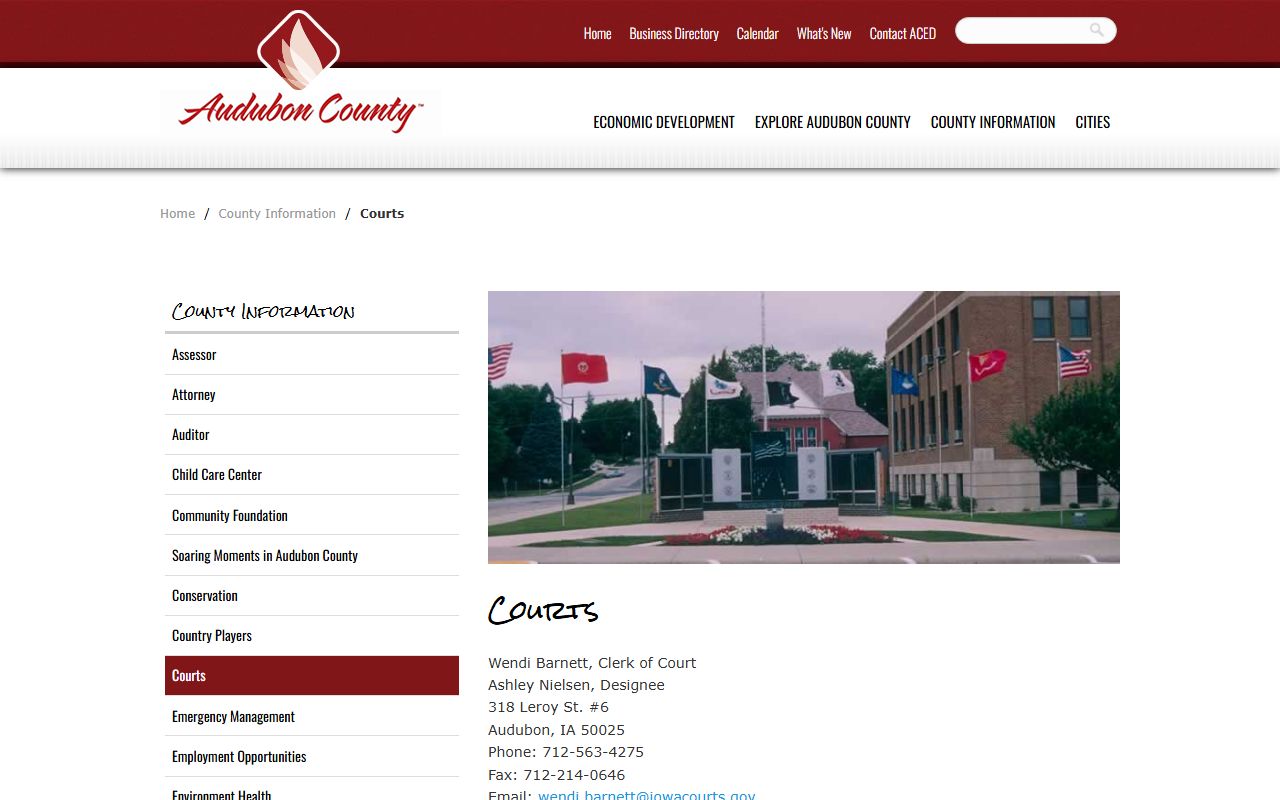 Audubon County court records clerk page for arrest case lookup